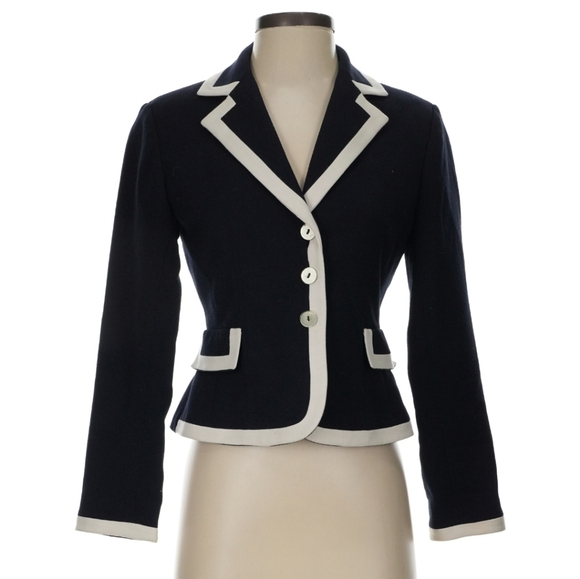 Tahari ASL Jackets & Blazers - Tahari By ASL Three-Button Blazer, Black with White Trim, sz 10